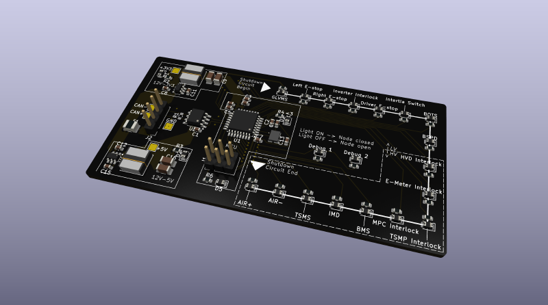 Rendering of final board design in KiCAD